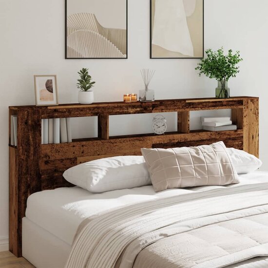 Hoofdeinde Met Led 220X18,5X103,5 Cm Bewerkt Hout 220 x 103.5 cm Oud hout