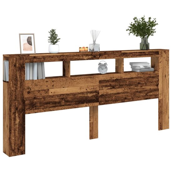 Hoofdeinde Met Led 220X18,5X103,5 Cm Bewerkt Hout 220 x 103.5 cm Oud hout