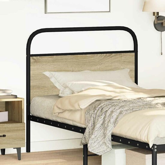 Hoofdbord 107 cm staal en bewerkt hout sonoma eikenkleurig