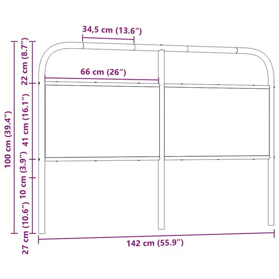 Hoofdbord 135 cm staal en bewerkt hout gerookt eikenkleurig