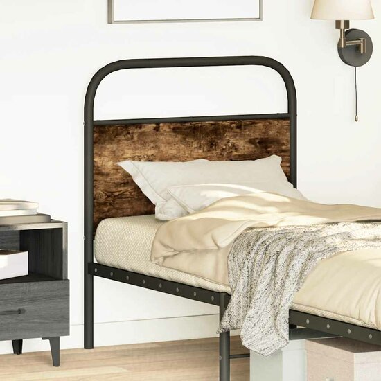 Hoofdbord 80 cm staal en bewerkt hout gerookt eikenkleurig