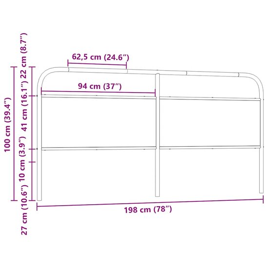 Hoofdbord 190 cm bewerkt hout en staal bruin eikenkleurig