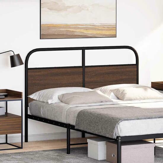 Hoofdbord 120 cm bewerkt hout en staal bruin eikenkleurig