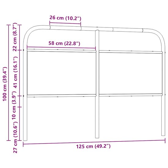 Hoofdbord 120 cm bewerkt hout en staal bruin eikenkleurig