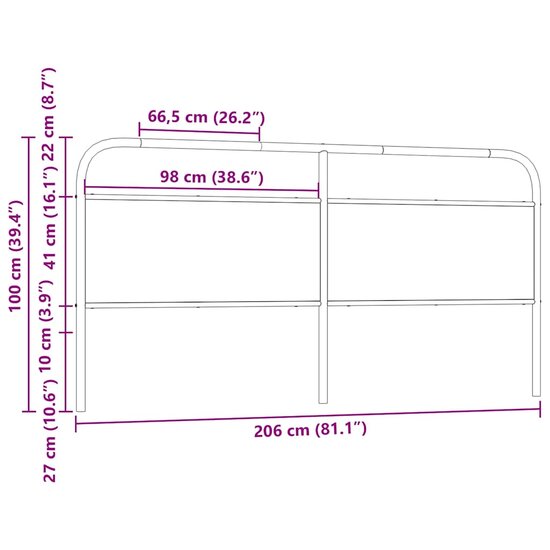Hoofdbord Bewerkt Hout En Staal Ig 200 cm bruin eikenkleur