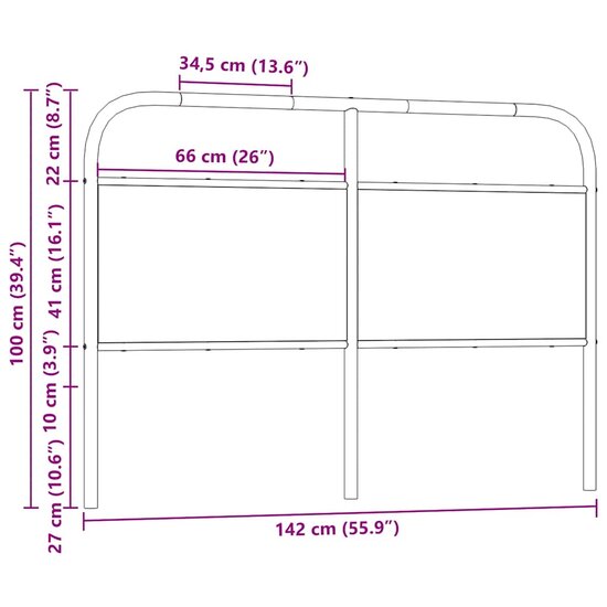 Hoofdbord Bewerkt Hout En Staal Ig 135 cm bruin eikenkleur