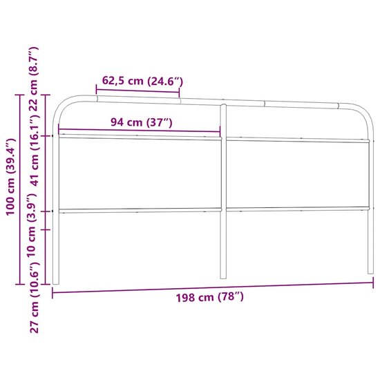 Hoofdbord Staal En Bewerkt Hout Kleurig 190 cm Gerookt eiken