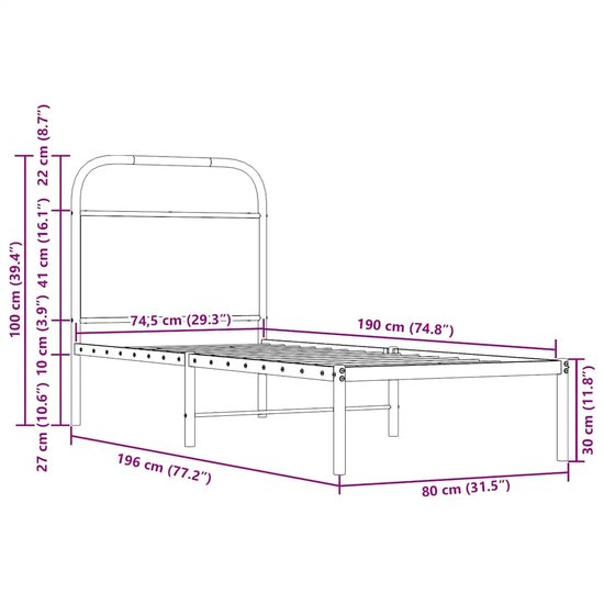 Hoofdbord Staal En Bewerkt Hout Kleurig 75 cm Sonoma eiken