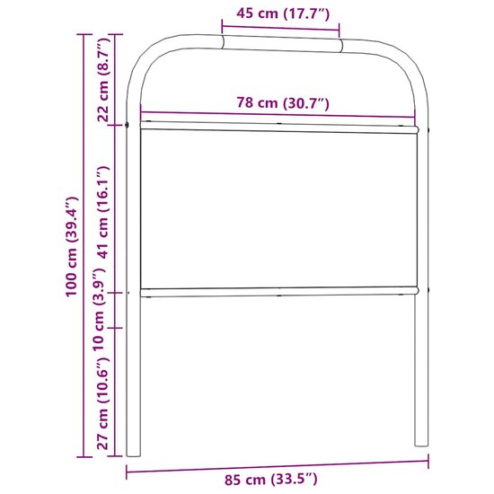 Hoofdbord Bewerkt Hout En Staal Ig 80 cm bruin eikenkleur