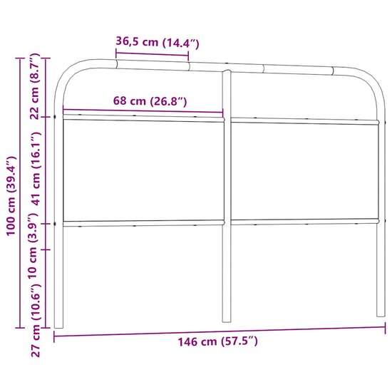 Hoofdbord Staal En Bewerkt Hout Kleurig 140 cm Sonoma eiken