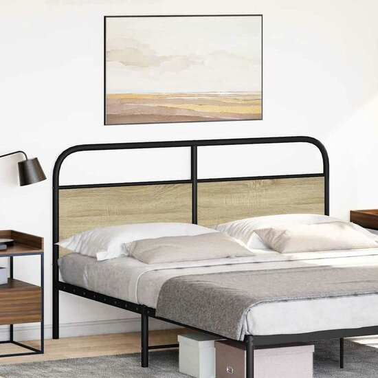 Hoofdbord Staal En Bewerkt Hout Kleurig 160 cm Sonoma eiken