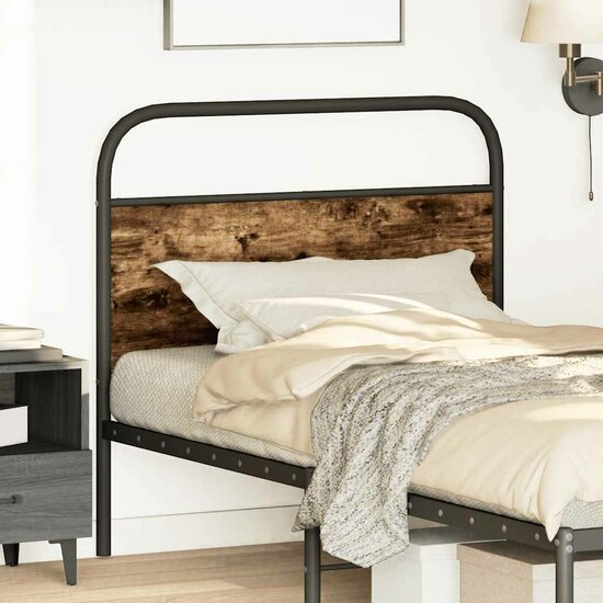 Hoofdbord Staal En Bewerkt Hout Kleurig 107 cm Gerookt eiken