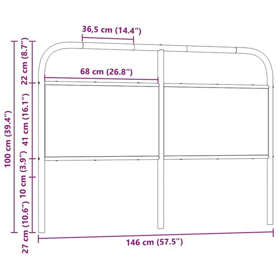 Hoofdbord Bewerkt Hout En Staal Ig 140 cm bruin eikenkleur