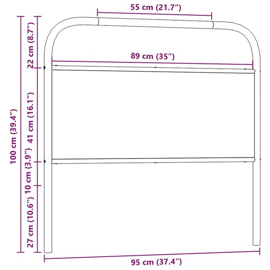 Hoofdbord Bewerkt Hout En Staal Ig 90 cm bruin eikenkleur