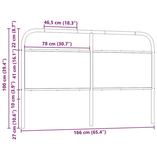 Hoofdbord Bewerkt Hout En Staal Ig 160 cm bruin eikenkleur