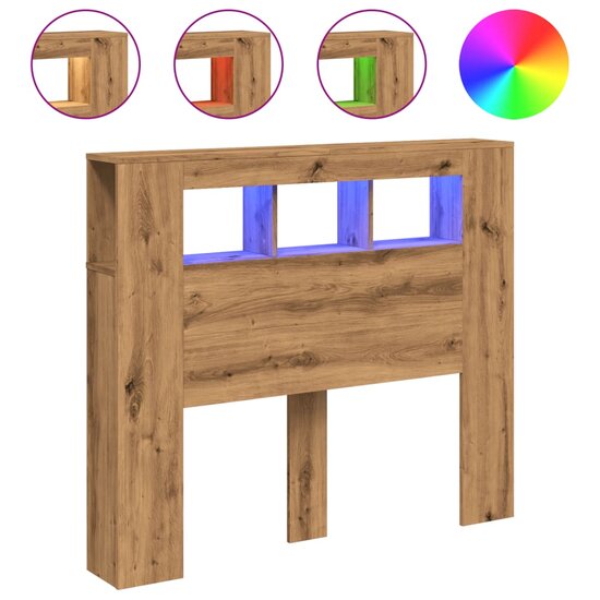 Hoofdeinde Met Led 120X18,5X103,5 Cm Hout Artisanaal Eikenkleur 120 x 103.5 cm artisanaal eikenkleurig