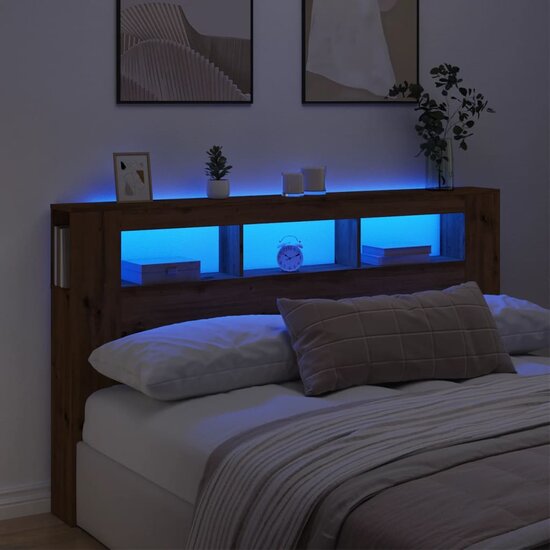 Hoofdeinde Met Led 180X18,5X103,5 Cm Hout Artisanaal Eikenkleur 180 x 103.5 cm artisanaal eikenkleurig