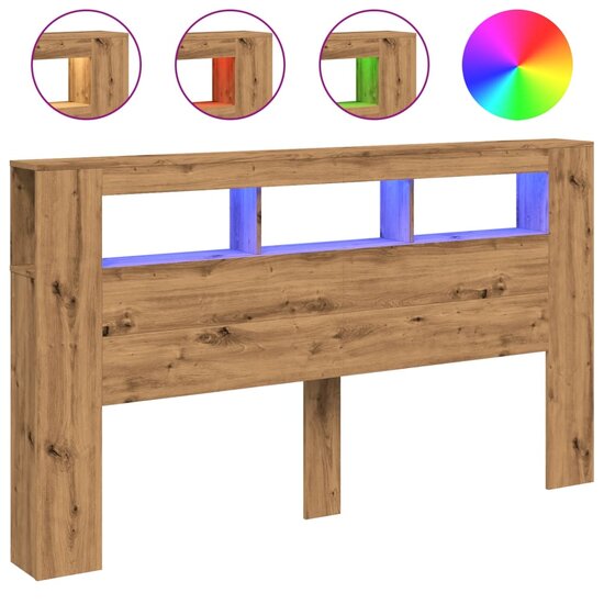 Hoofdeinde Met Led 180X18,5X103,5 Cm Hout Artisanaal Eikenkleur 180 x 103.5 cm artisanaal eikenkleurig