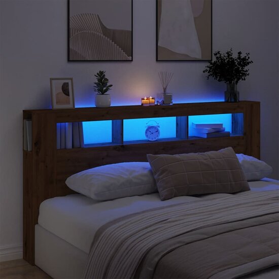 Hoofdeinde Met Led 200X18,5X103,5 Cm Hout Artisanaal Eikenkleur 200 x 103.5 cm artisanaal eikenkleurig