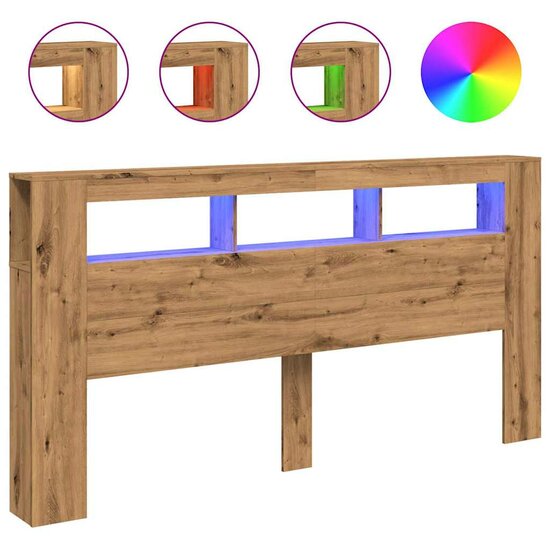 Hoofdeinde Met Led 200X18,5X103,5 Cm Hout Artisanaal Eikenkleur 200 x 103.5 cm artisanaal eikenkleurig