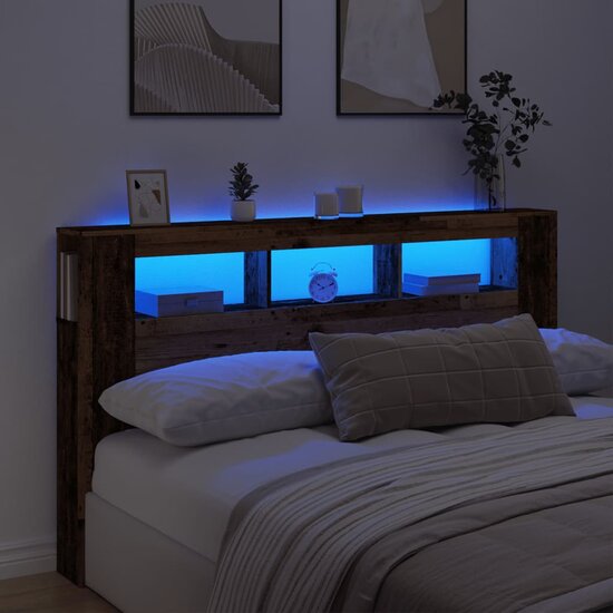 Hoofdeinde Met Led 180X18,5X103,5 Cm Bewerkt Hout 180 x 103.5 cm Oud hout