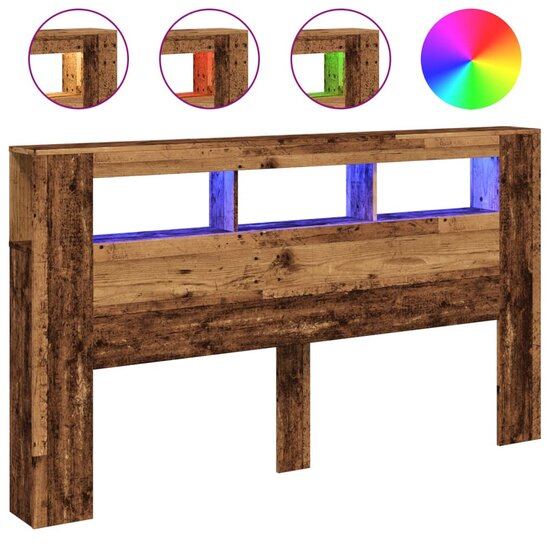 Hoofdeinde Met Led 180X18,5X103,5 Cm Bewerkt Hout 180 x 103.5 cm Oud hout