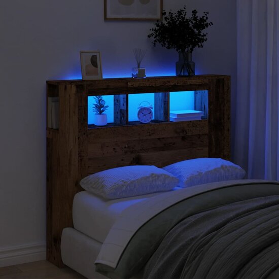 Hoofdeinde Met Led 120X18,5X103,5 Cm Bewerkt Hout 120 x 103.5 cm Oud hout