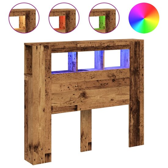 Hoofdeinde Met Led 120X18,5X103,5 Cm Bewerkt Hout 120 x 103.5 cm Oud hout