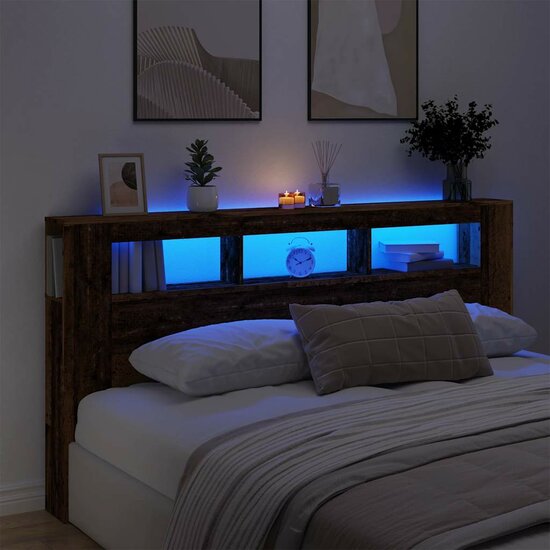 Hoofdeinde Met Led 200X18,5X103,5 Cm Bewerkt Hout 200 x 103.5 cm Oud hout
