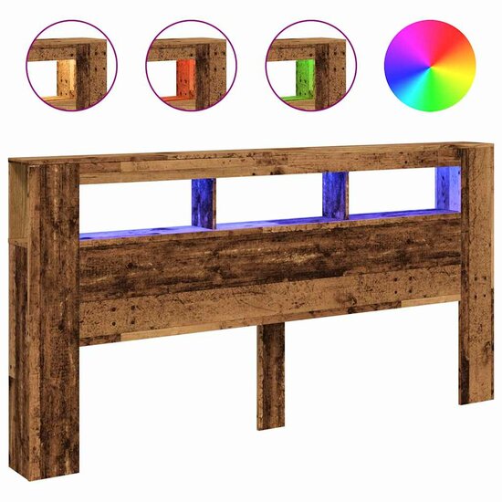 Hoofdeinde Met Led 200X18,5X103,5 Cm Bewerkt Hout 200 x 103.5 cm Oud hout