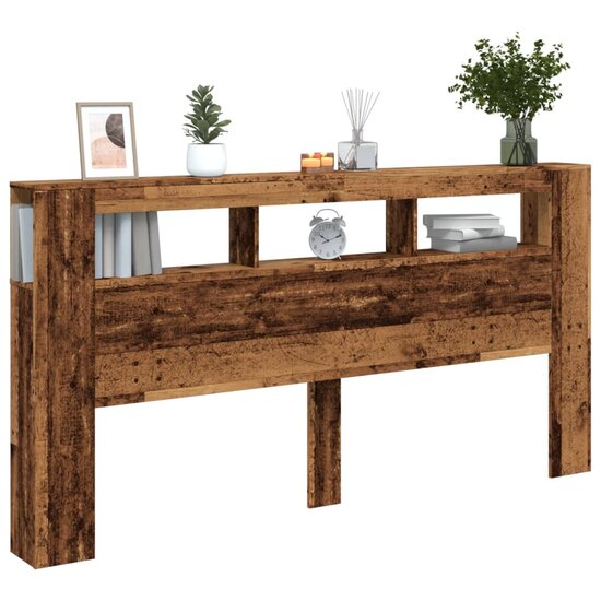 Hoofdeinde Met Led 200X18,5X103,5 Cm Bewerkt Hout 200 x 103.5 cm Oud hout