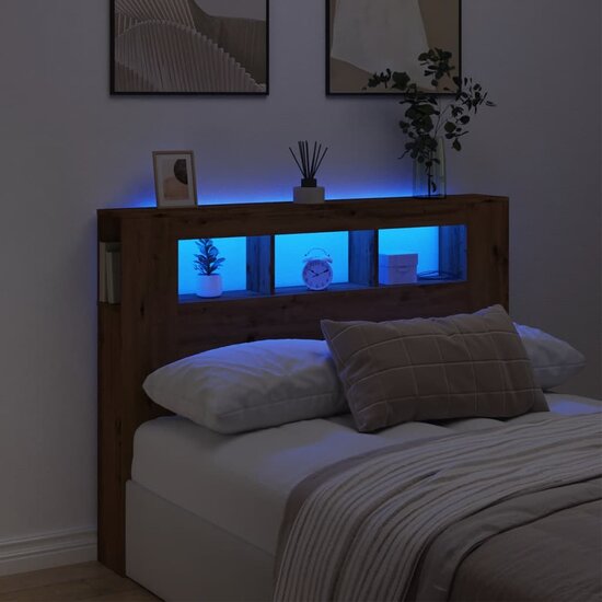 Hoofdeinde Met Led 140X18,5X103,5 Cm Hout Artisanaal Eikenkleur 140 x 103.5 cm artisanaal eikenkleurig