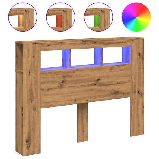 Hoofdeinde Met Led 140X18,5X103,5 Cm Hout Artisanaal Eikenkleur 140 x 103.5 cm artisanaal eikenkleurig