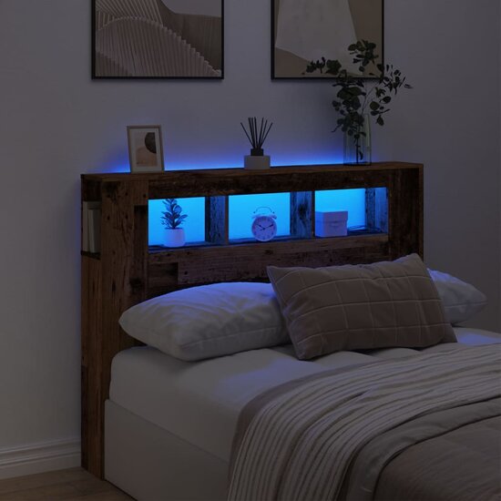Hoofdeinde Met Led 140X18,5X103,5 Cm Bewerkt Hout 140 x 103.5 cm Oud hout