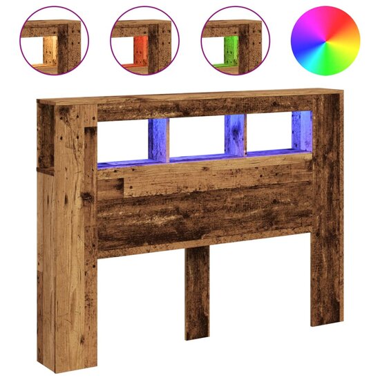 Hoofdeinde Met Led 140X18,5X103,5 Cm Bewerkt Hout 140 x 103.5 cm Oud hout