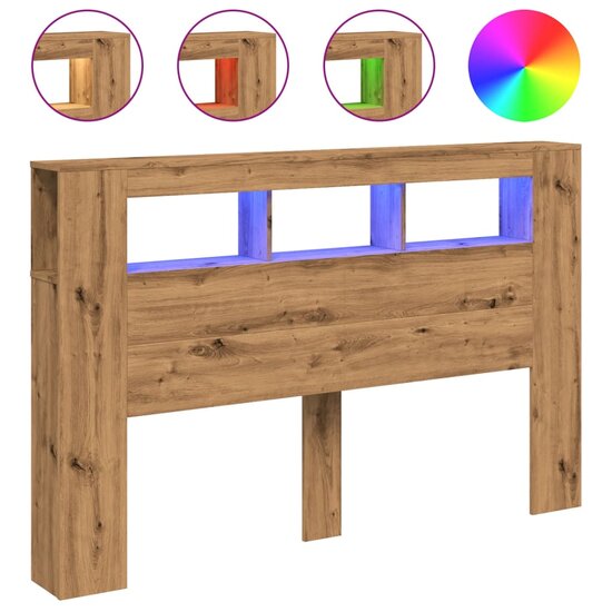 Hoofdeinde Met Led 160X18,5X103,5 Cm Hout Artisanaal Eikenkleur 160 x 103.5 cm artisanaal eikenkleurig