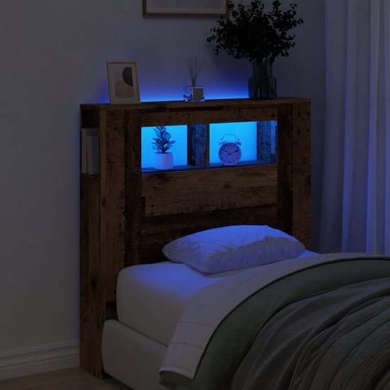 Hoofdeinde Met Led 100X18,5X103,5 Cm Bewerkt Hout 100 x 103.5 cm Oud hout