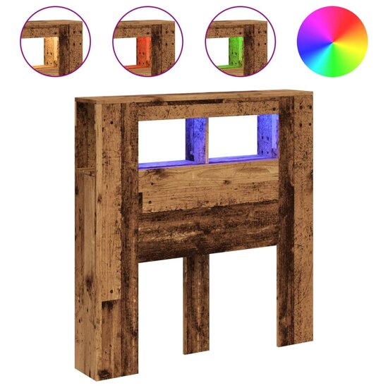 Hoofdeinde Met Led 100X18,5X103,5 Cm Bewerkt Hout 100 x 103.5 cm Oud hout