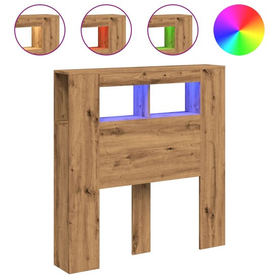 Hoofdeinde Met Led 100X18,5X103,5 Cm Hout Artisanaal Eikenkleur 100 x 103.5 cm artisanaal eikenkleurig