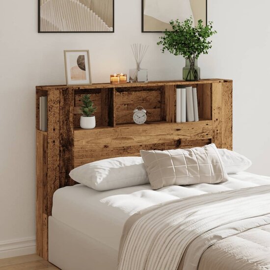 Hoofdbordkast 140x18,5x102,5 cm bewerkt hout oud houtkleurig