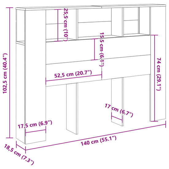 Hoofdbordkast 140x18,5x102,5 cm bewerkt hout oud houtkleurig