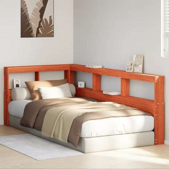 Boekenkast Hoofdeinde L-Vormig 80 Cm Grenenhout 98.5 x 218.5 x 80 cm Wasbruin