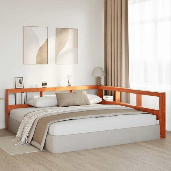 Boekenkast Hoofdeinde L-Vormig 180 Cm Grenenhout 198.5 x 218.5 x 80 cm Wasbruin