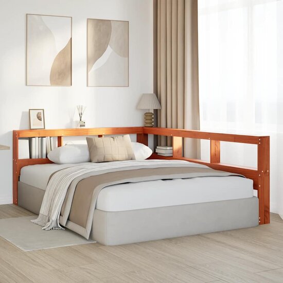 Boekenkast Hoofdeinde L-Vormig 135 Cm Grenenhout 153.5 x 208.5 x 80 cm Wasbruin