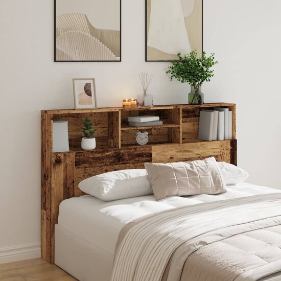 Hoofdbordkast 160X19X103,5 Cm Bewerkt Hout Kleurig 160 x 19 x 103.5 cm Oud hout