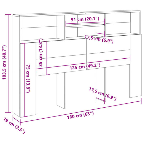 Hoofdbordkast 160X19X103,5 Cm Bewerkt Hout Kleurig 160 x 19 x 103.5 cm Oud hout