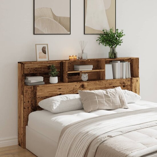 Hoofdbordkast 180X19X103,5 Cm Bewerkt Hout Kleurig 180 x 19 x 103.5 cm Oud hout