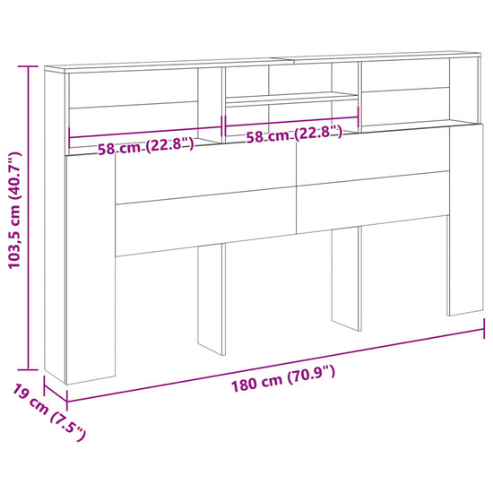 Hoofdbordkast 180X19X103,5 Cm Bewerkt Hout Kleurig 180 x 19 x 103.5 cm Oud hout
