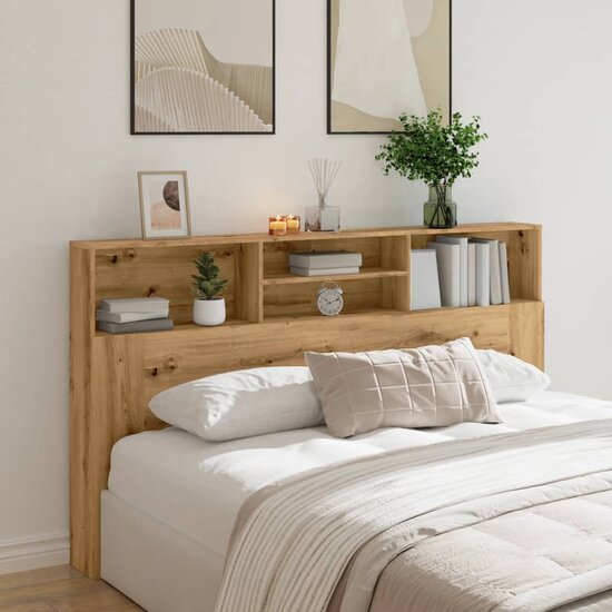 Hoofdbordkast 180X19X103,5Cm Bewerkt Hout Artisanaal Eikenkleur 180 x 19 x 103.5 cm artisanaal eikenkleurig