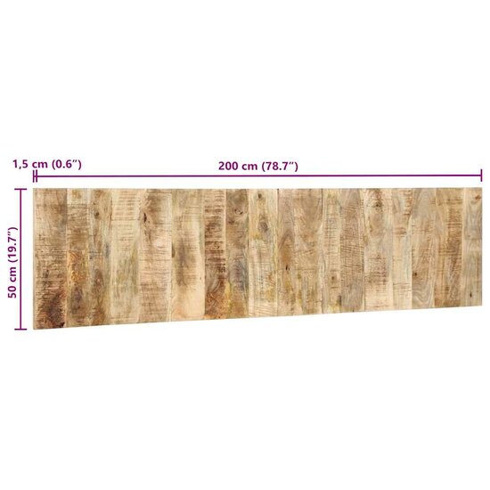 Hoofdbord 200 Cm 200 x 1.5 x 50 cm Massief ruw mangohout